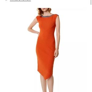Karen Millen asymmetric rib knit dress in orange, size S